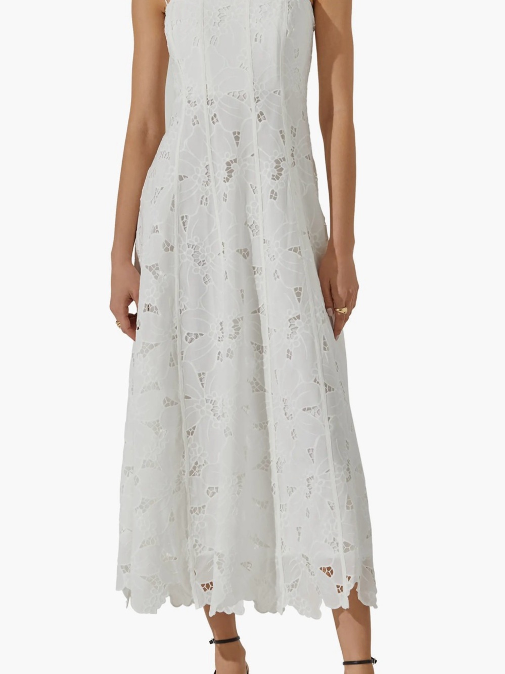 ASTR White Floral Eyelet Midi Dress - Size M